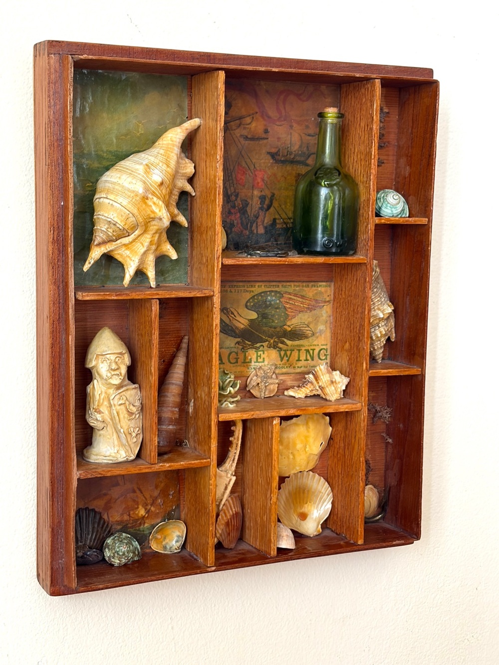Vintage Wood Curio 3D Seashell Art Nautical Wall Decor Antique Beach House - Picture 3 of 12
